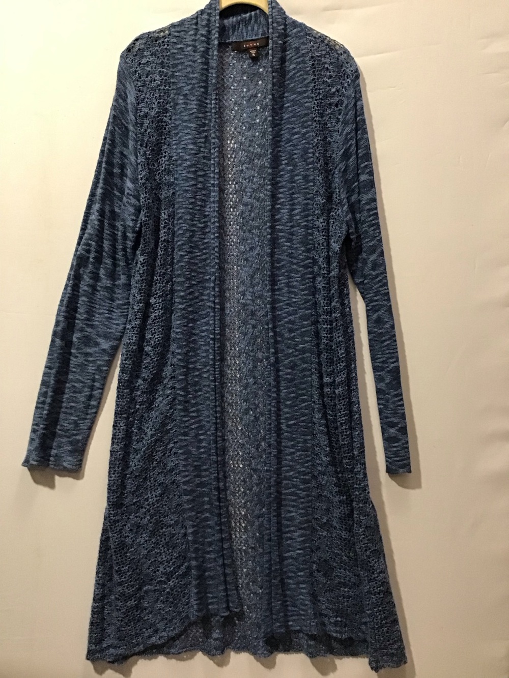 497 Fever Open-Front Longline Denim-Blue Cardigan